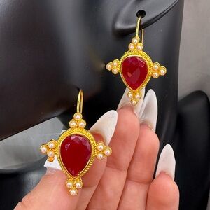 Unique vintage Gold and Red Teardrop Earrings